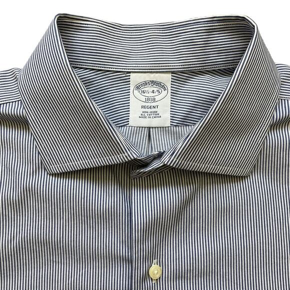 Brooks Brothers Blue and White Button Down Long Sleeve Dress Shirts 16.5 - 4/5 - Picture 11 of 16